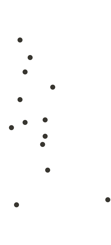 Karte von Italien und Deutschland mit markierten Punkten auf einem schwarzen Hintergrund.